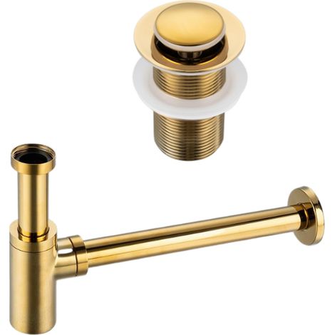 BALNEO - ensemble bonde de lavabo Klik Klak B sans trop-plein doré + siphon rond doré en laiton - kit pour lavabo (1/5)