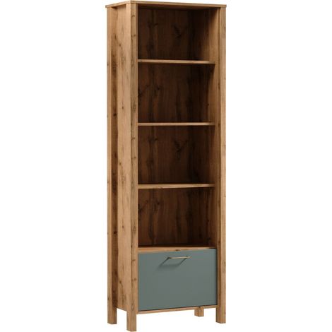 AX LIVING Bücher Regal Iseonia R1K – 66 cm breit, Eiche Wotan/Green