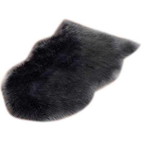 Tapis de luxe en laine artificielle australienne douce et moelleuse, pour chambre ou salon, 40 x 60 cm, noir (1/2)