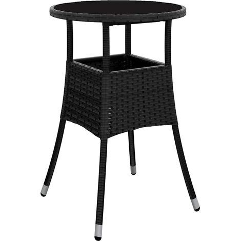 Table de jardin Table d'extérieur Table d'appoint Ø60x75 cm Verre trempé/résine tressée Noir 16620 (1/4)