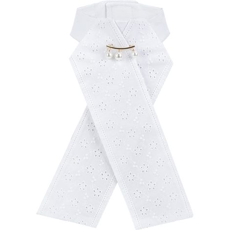 3 Pièces Col Claudine Fleuri en Coton Peigné Blanc - Accessoire Équestre pour Adultes et Enfants, Broche Cravate à Perles Taille Unique (1/5)
