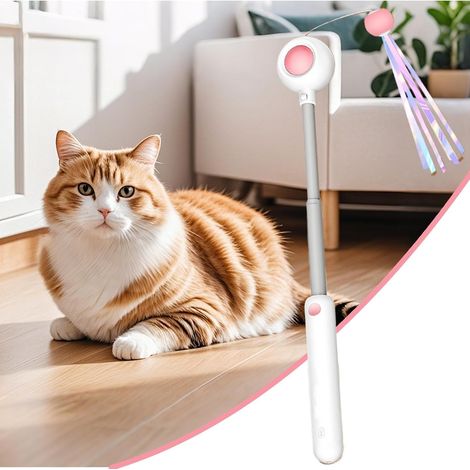 Juguete telescópico para gatos con accesorio de plumas, palo de juego interactivo para uso en interiores y exteriores, ejercicio y vínculo en casas, apartamentos o durante los viajes. (1/4)