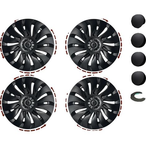 Coprimozzo per cerchi in lega da 19 pollici ad alte prestazioni per Tesla Model Y, set completo di 4 pezzi, nero opaco, per cerchi da 19 pollici Tesla 2018-2024 (1/2)