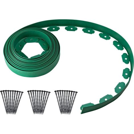 Flexible Garden Edging, Plastic Garden Edging, Flexible PE Lawn Edging with 30 Pegs, Length 10 m, Green (1/5)