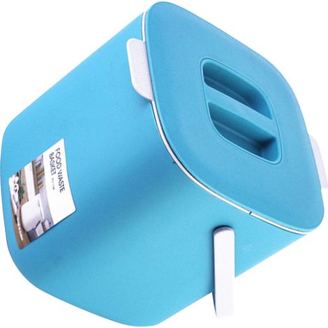 Poubelle portable avec couvercle, poubelle de bureau créative pour la maison, poubelle de cuisine en plastique pour séparation des déchets secs et humides, bleu clair. (1/5)