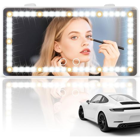 Espejo de cortesía para parasol de coche: espejo de cortesía recargable con 60 luces LED, 3 modos de iluminación, ajustable (blanco). (1/5)
