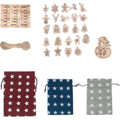 Ensemble de sacs cadeaux calendrier de l'Avent étoile de Noël avec cordon de serrage (1/5)