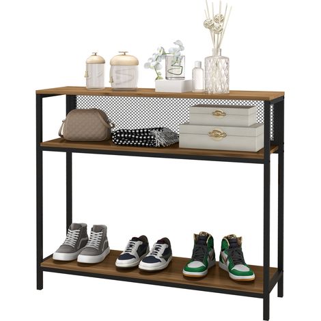 Console d'entrée industrielle marron noir 100x29.5x90 cm