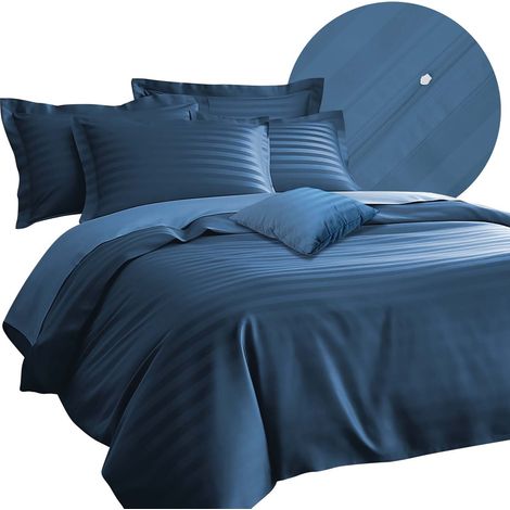 Bettwäsche-Set 220x200 cm, Baumwolle mit Bambusfaser, Kornblumenblau, 7-teilig (1/5)