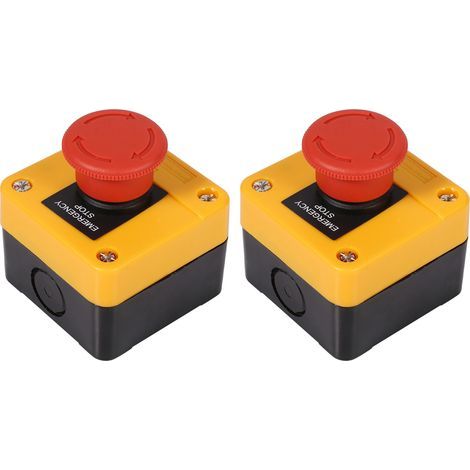 Interrupteurs d'arrêt d'urgence à signe rouge 10A, 2 pièces, interrupteur à bouton-poussoir 1NO 1NC avec boîte compacte et réactive (1/5)