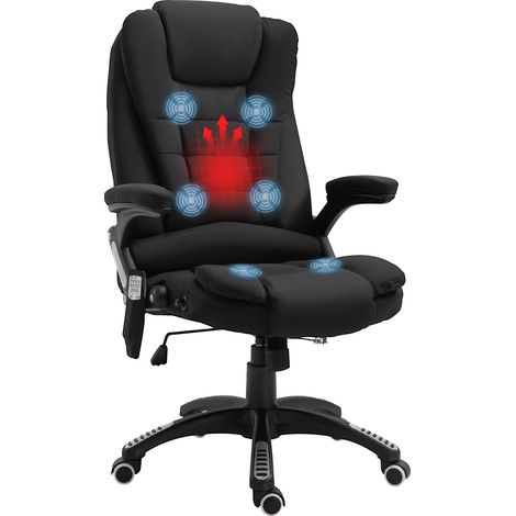 Vinsetto Fauteuil de bureau massant et chauffant, chaise de bureau, chaise ergonomique avec hauteur réglable, dossier inclinable et télécommande filaire, pivotant à 360° tissu en polyester noir