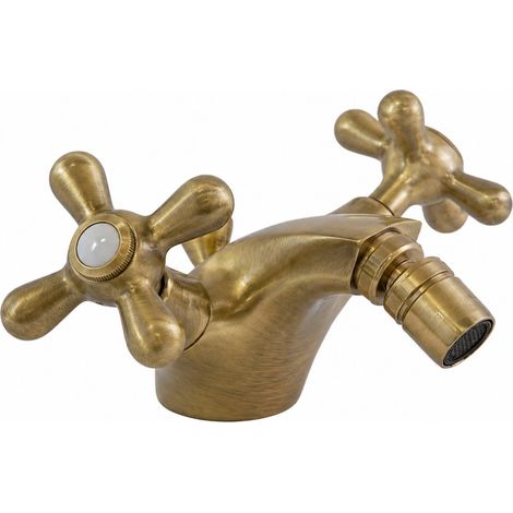 Rubinetto monoforo per bidet con bocca bassa e doppia maniglia finitura Ottone antico Piralla Rubinetteria Sofia 0SFF3045A17  Ottone Antico