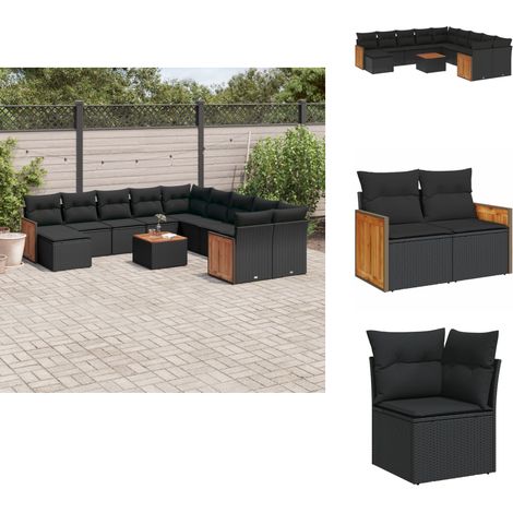 12-tlg. Garten-Sofagarnitur mit Kissen Schwarz Poly Rattan - Gartenmöbel - Outdoor Möbel - Rattan Gartenmöbel - PE-Rattan - Esstisch Set (1/5)