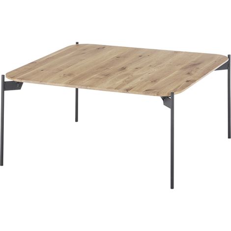 Table basse carrée en bois de chêne massif, pieds en métal - Longueur 80 x Hauteur 38 x Profondeur 80 cm -PEGANE- (1/5)