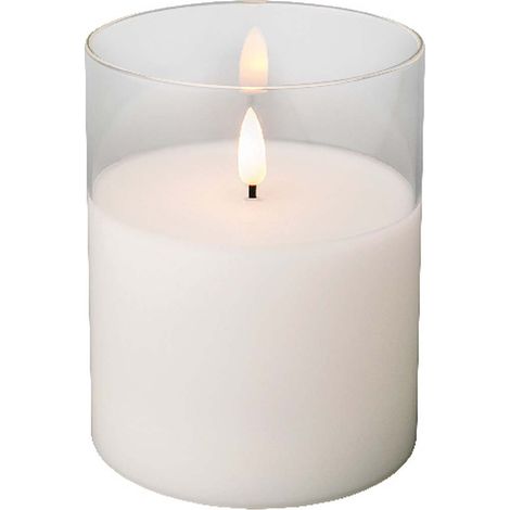 Lumineo LED Wachskerze Weiß im Glaszylinder Ø 10  Höhe 12,5 cm - warmweiß (1/2)