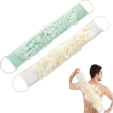Cinturón de ducha exfoliante, 2 toallas exfoliantes de baño, exfoliante de espalda para ducha, para cuerpo limpio y usado, amarillo y verde