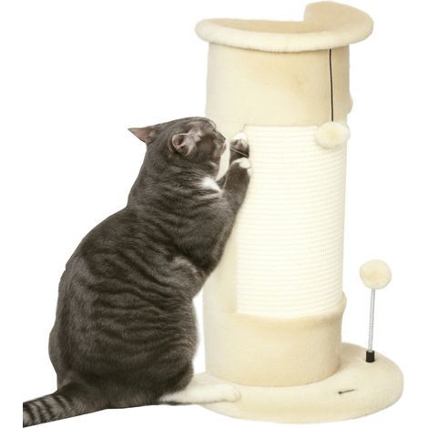 Albero tiragraffi con giochi, incluse 2 palline. Peluche morbido, 34 cm x 25,5 cm x 58 cm, bianco crema (1/5)
