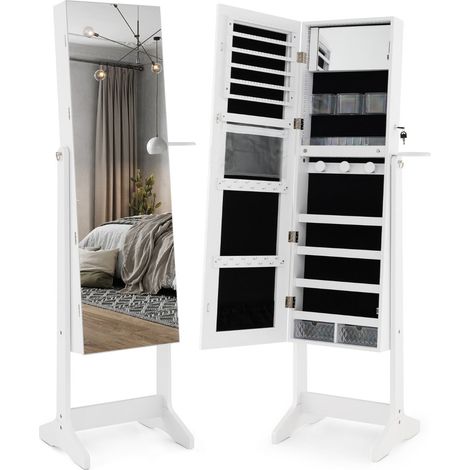 Mobile portagioielli indipendente con specchio a figura intera 41 x 36,5 x 156 cm spazio di archiviazione ottimale design moderno in MDF bianco 200010388