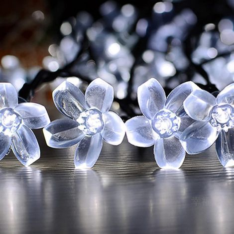 Guirlande lumineuse solaire, 20 LED Sakura, 8 modes d'éclairage, étanche, convient pour l'extérieur, le jardin et la terrasse (blanc froid)