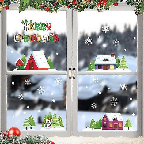 láminas de adhesivos navideños para ventanas con diseño de copos de nieve. Pegatinas estáticas para ventanas, ideales para decoraciones navideñas y fiestas de Acción de Gracias.