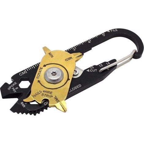 Porte-Clés Multifonctionnel - 20 Outils Intégrés - Clé À Molette 6 Tailles - Ouvre-Bouteille - Tournevis - Lime - Couteau - 8,5 x 3 cm - 1 Pièce (1/5)