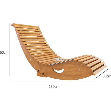 Fauteuil à bascule d'extérieur, dossier haut, base réglable, bois de pin, 130 x 60 x 60 cm, marron clair (1/5)