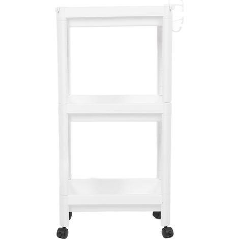 Étagère sur pied en plastique, système de rangement multifonctionnel pour salon, chambre et cuisine, blanche, 3 niveaux (avec roulettes) (1/5)