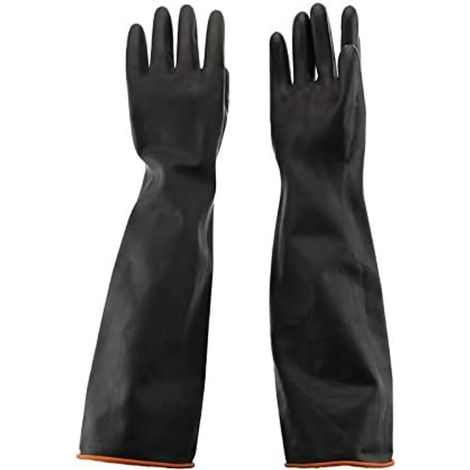 Guantes de goma impermeables de 55cm Guantes de protección Guantes de látex resistentes a ácidos y álcalis para trabajo, hogar, lavado de coche (1/5)