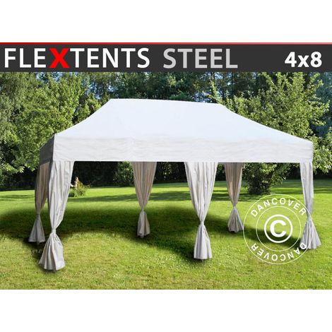 Pop up gazebo FleXtents Steel 4x8 m White, incl. 6 decorative curtains (1/2)
