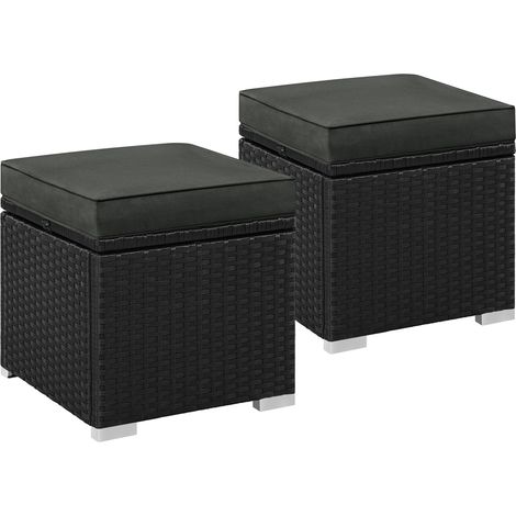 Yaheetech Ottomano Set di 2 Sgabelli Poggiapiedi da Giardino con Cuscino e Contenitore Intreccio in Rattan Cubo Panca con Coperchio Rimovibile Resistente 39 X 39 X 41 cm Nero/Grigio