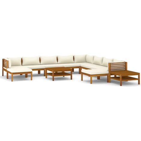 Mobili da giardino mobili da esterno Set di mobili da 12 pezzi con cuscino color crema in legno massello di acacia 020015532