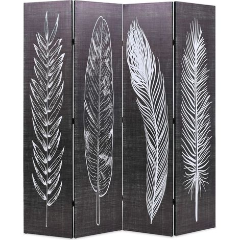 Separador de ambientes biombo decoración de pared mueble plegable 160 cm plumas blancas y negras