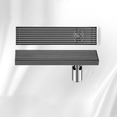 Bonde de douche rectangulaire Trywise avec grille amovible, bonde de douche linéaire avec filtre à cheveux, bonde en acier inoxydable, convient aux salles de bains et aux toilettes, grise, 6.8X20 cm. (1/5)