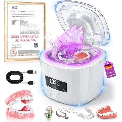 Nettoyeur ultrasonique pour appareils-dentaires 50kHz - Stérilisateur professionnel certifié SGS pour gouttières et prothèses-Blanc (1/4)