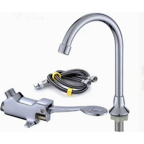 Mitigeur de lavabo à pédale en cuivre – Finition métal – Installation facile – Débit contrôlé pour usage médical et public (1/5)