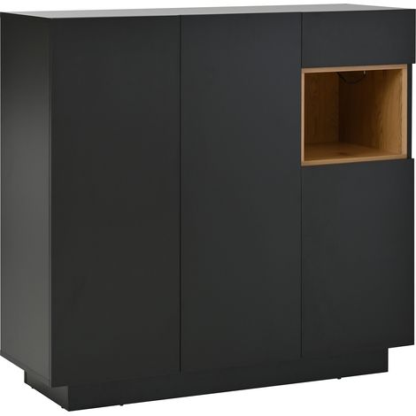 ELVMI Scarpiera con 1 Cassetto, ripiani regolabili e LED per Ingresso in Pannelli di particelle 105×39,5×100,5 cm Nero e Naturale (1/4)