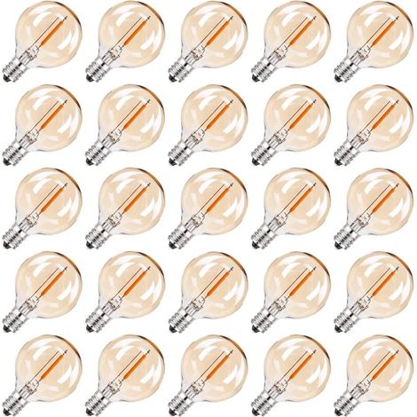 Lot de 25 ampoules LED G40 1 W E12, 220 V, blanc chaud 2 200 K, globe en verre, pour décoration de jardin et de fête, ampoules de re (1/5)