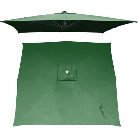 Toile de remplacement parasol déporté 3x3m polyester vert foncé anti-UV pour jardin et terrasse (1/4)