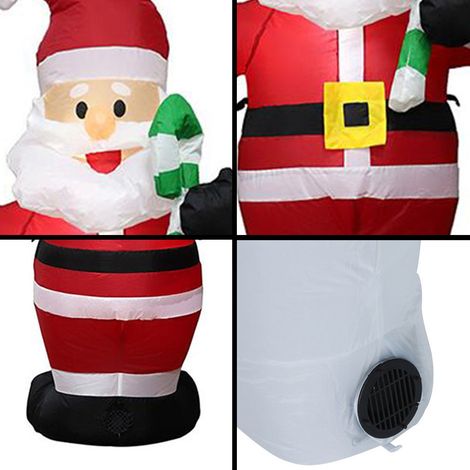 Décorations de Noël gonflables de 4 pieds Père Noël avec canne en bonbon, étanche, éclairées par LED, piquets d'attache pour jardin et pelouse (1/5)