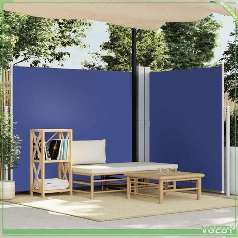 Auvent latéral rétractable - FAFEICY - Écran double face - Bleu - H160 x L0-600 cm - Enroulement auto (1/5)