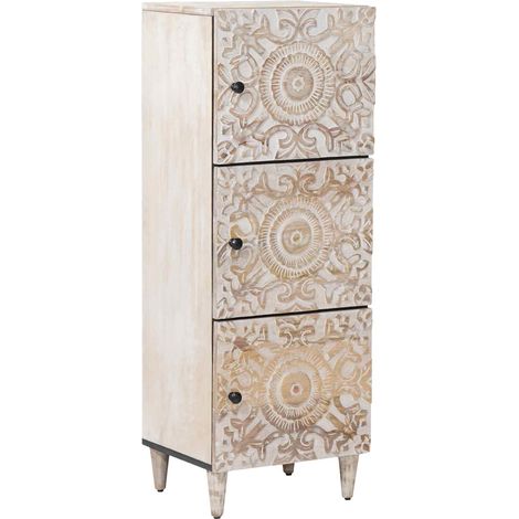 Mobile Alto Bianco 40 x 33,5 x 110 cm Legno di mango massello vidaXL