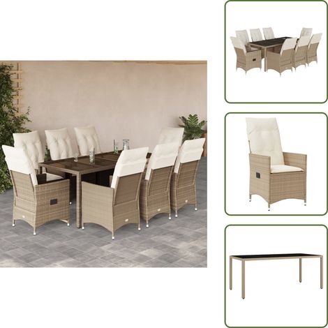 9-tlg. Garten-Essgruppe mit Kissen Beige Poly Rattan - Gartenmöbel Set - Outdoor Möbel - Lounge Gruppe - Rattan Sessel - Relaxsessel (1/5)