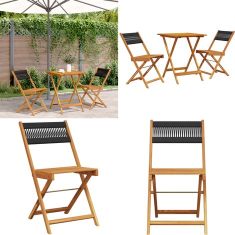 Ensemble de bistro 3 pcs noir polypropylène et bois massif - Meubles De Jardin - Salon De Jardin - Mobilier Extérieur - Set De Bistro - Table Pliante - Home & Living (1/5)