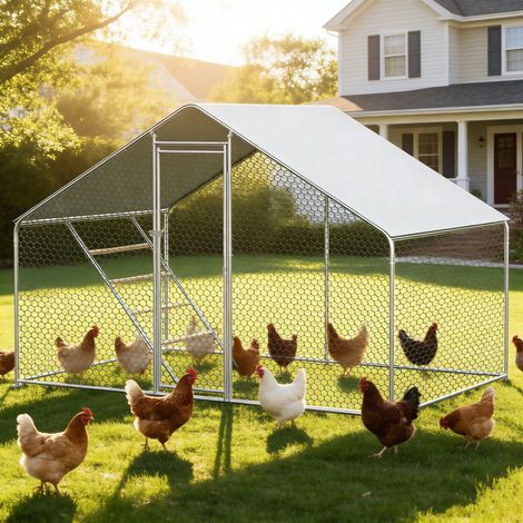 Poulailler en plein air 3x2x2m avec serrure de sécurité et tissu PE imperméable,enclos métallique pour poules et lapins-Da