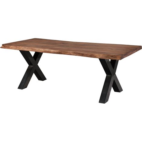 Table à manger 180x90 en bois de Sheesham teinté brun mat pieds en X anthracite brillant FREEFORM 5