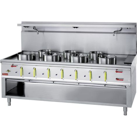 Fourneau wok 7 brûleurs avec rideau d'eau - Diamond (1/4)