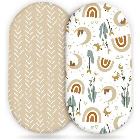 Lot de 2 draps-Housses pour Berceau de bébé, Housse de Matelas à Langer pour Nouveau-né, Solide/imprimé, Respirant (1/5)