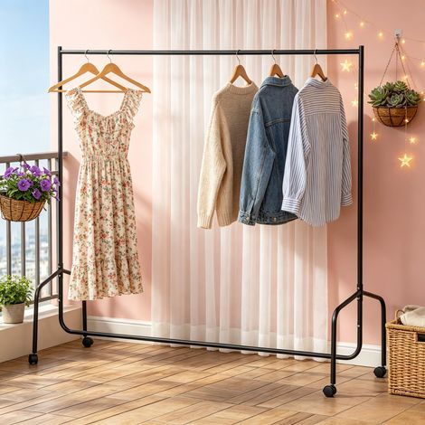 Porte-vêtements en métal, support à habits roulant, penderie mobile pour intérieur et extérieur (1/5)