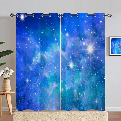 Rideau Occultant Espace Bleu Galaxie Nébuleuse Rideau Thermique Isolant Tenture Opaque à Oeillets Draperies Intérieurs pour Maison Chambre Salon 2 Panneaux L 140 x H 280 cm - 140L X 280H cm (2 Panneau (1/5)
