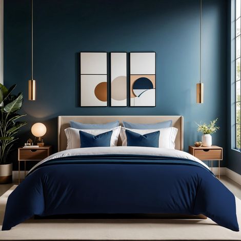 Housse de Couette XXL 155 x 220 cm Bleu foncé 100% Coton Nombre de Fils 145 Fermeture à Bouton Lavable en Machine à 30 °C Doux et Durable (1/5)